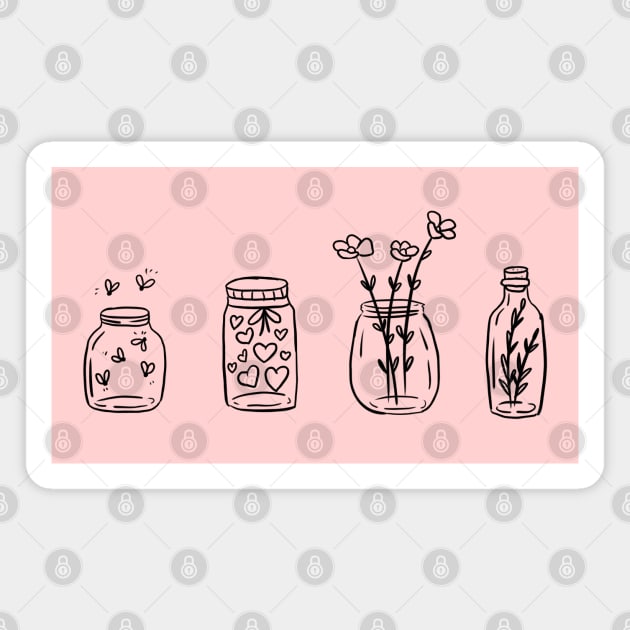 Cute Mason jars lineart illustration Magnet by Yarafantasyart